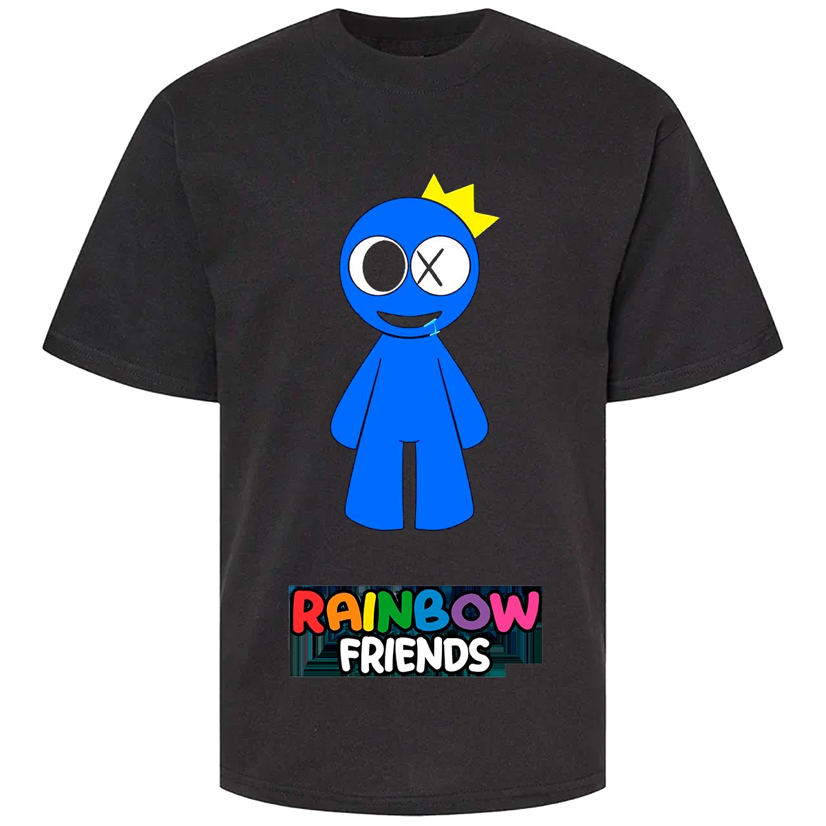 camiseta negra con el texto “Rainbow Friends”