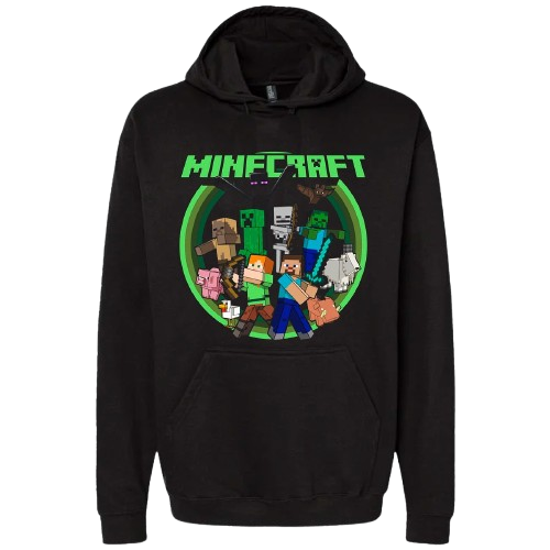 sudadera con capucha negra muestra una imagen de Minecraft