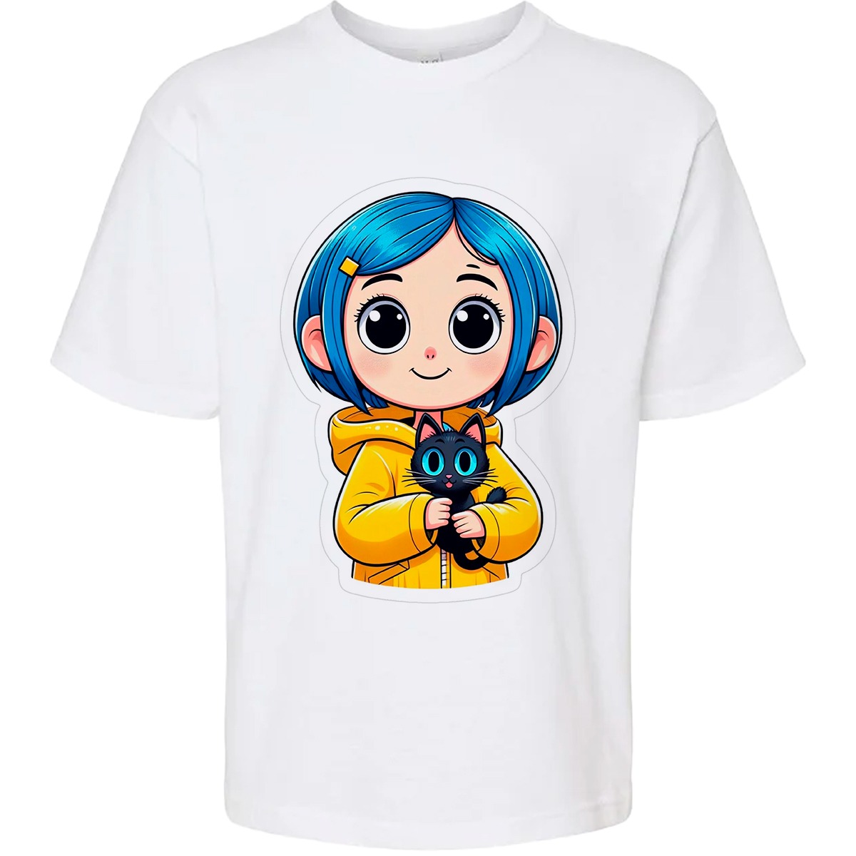 Camiseta Unisex Coraline Jones con Gato Negro Arte Loca