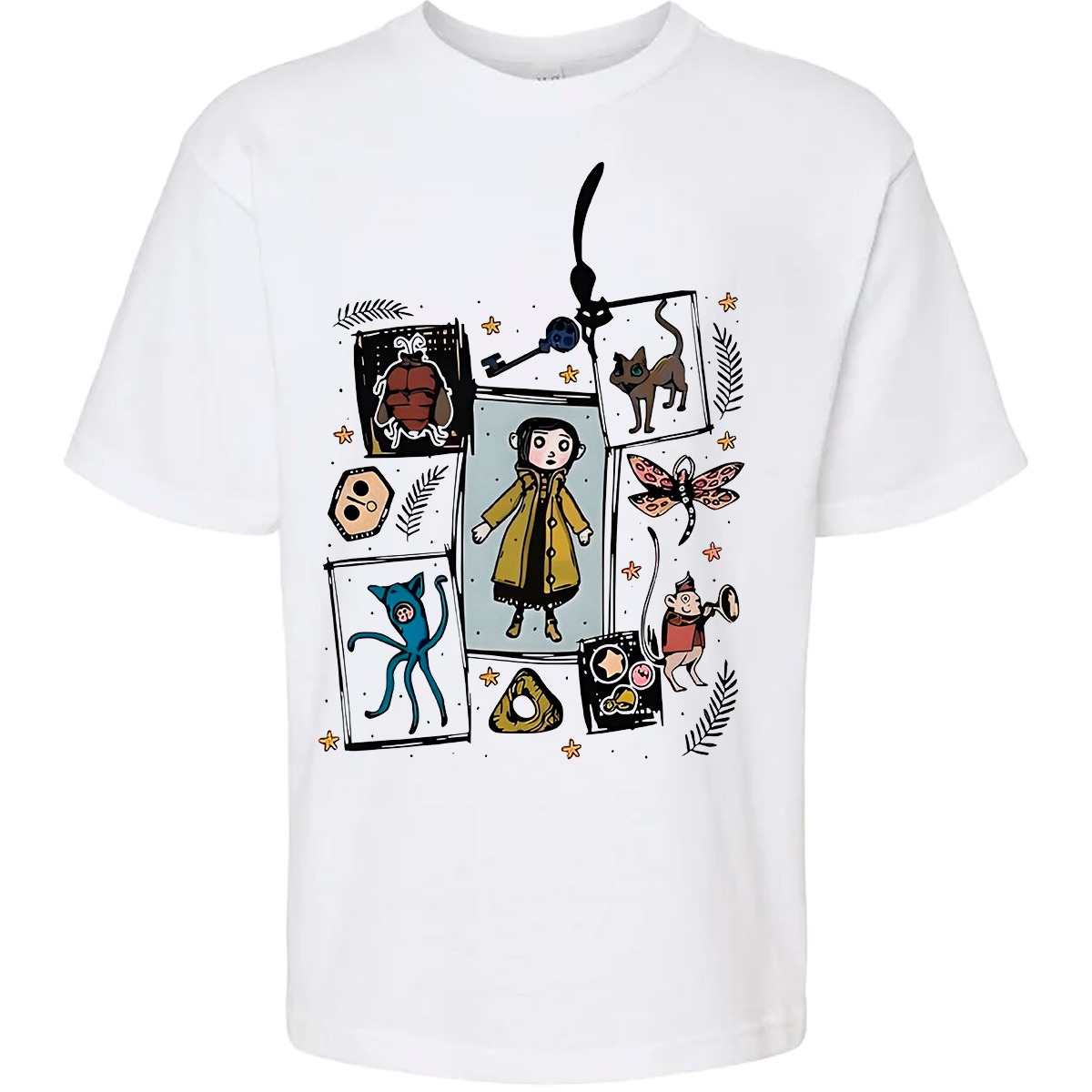 Camiseta Unisex con diseño de Coraline y elementos fantásticos Arte Loca